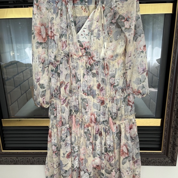 Anthropologie O.P.T Felicity Floral Ruffle Tiered Chiffon Midi Dress - Picture 7 of 8